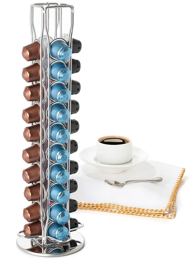 كبسولة الدوار كاروسيل حامل، 360 درجة كابسولات القهوة القابلة للدوران حامل رف، قاعدة صلبة، يحمل 40 كابسولات القهوة سهلة الوصول، حامل كابسولات إسبريسو للمنزل والمكتب - Image 1